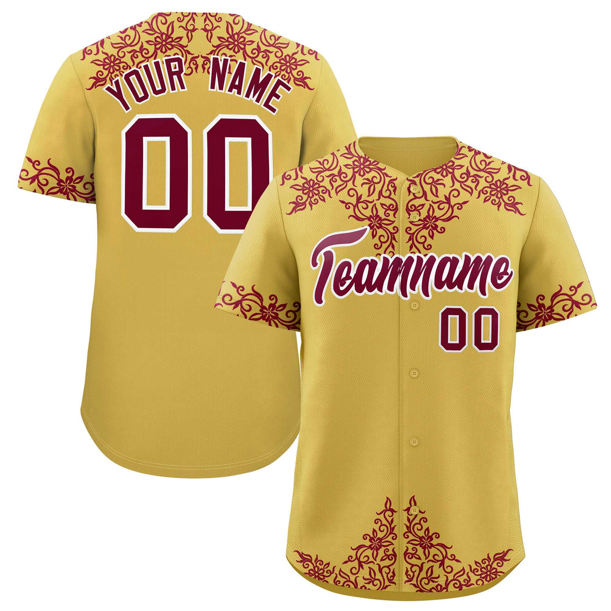 Custom Old Gold Crimson Baroque Style Personalized Baseball Jersey