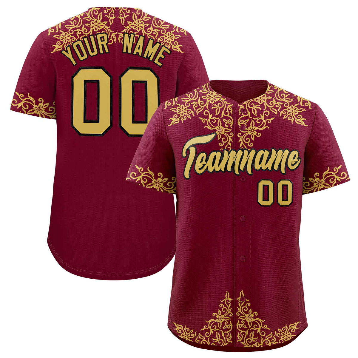 Custom Crimson Old Gold Baroque Style Personalized Baseball Jersey