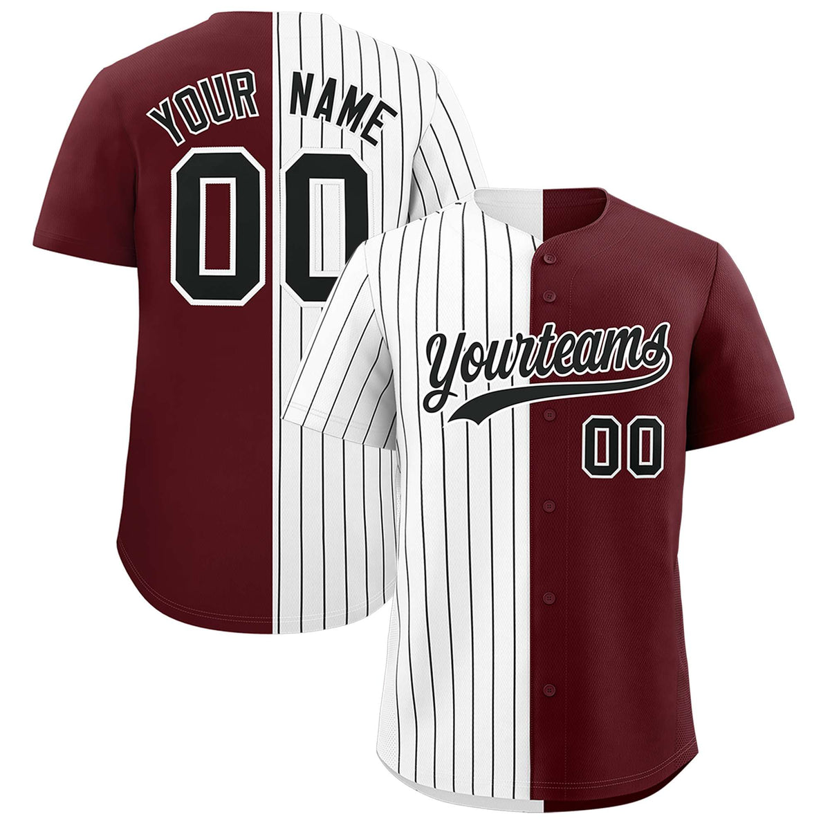 Custom White Burgundy Split Fashion Authentic Baseball Jersey