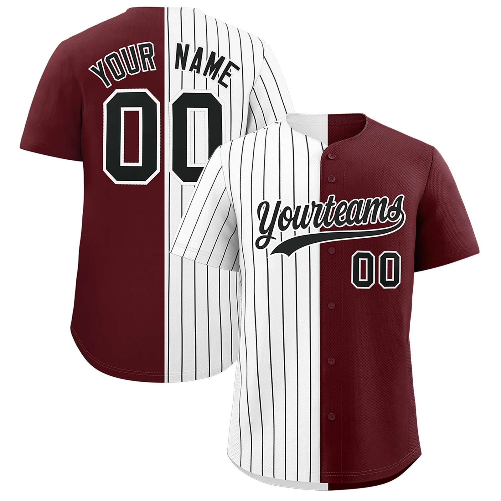 Custom White Burgundy Split Fashion Authentic Baseball Jersey