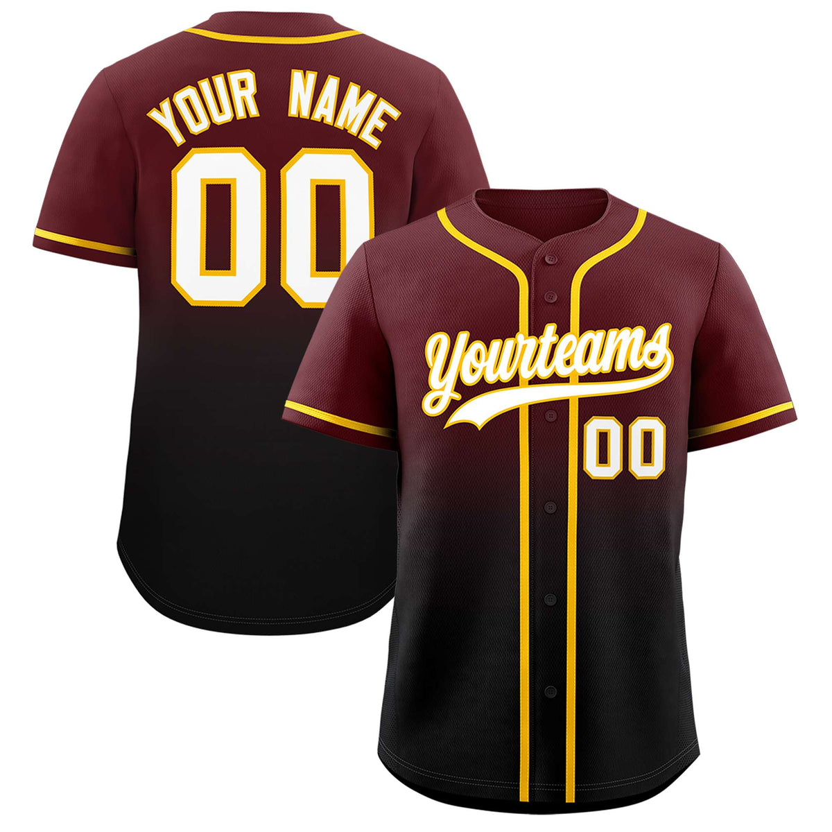 Custom Burgundy Black Gradient Fashion Authentic Baseball Jersey