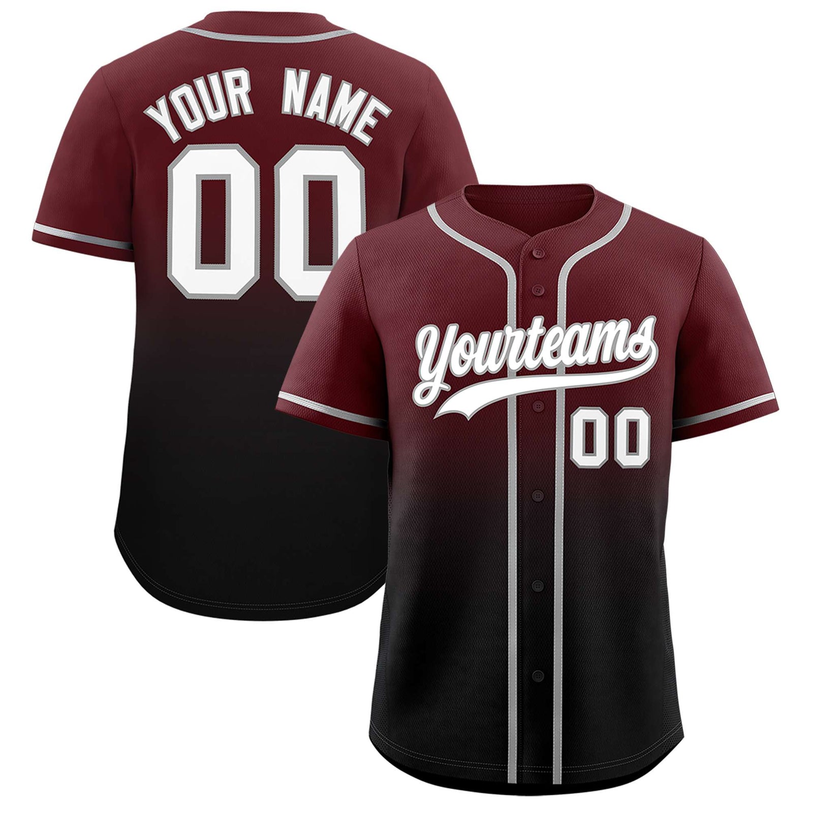 Custom Burgundy Black Gradient Fashion Authentic Baseball Jersey