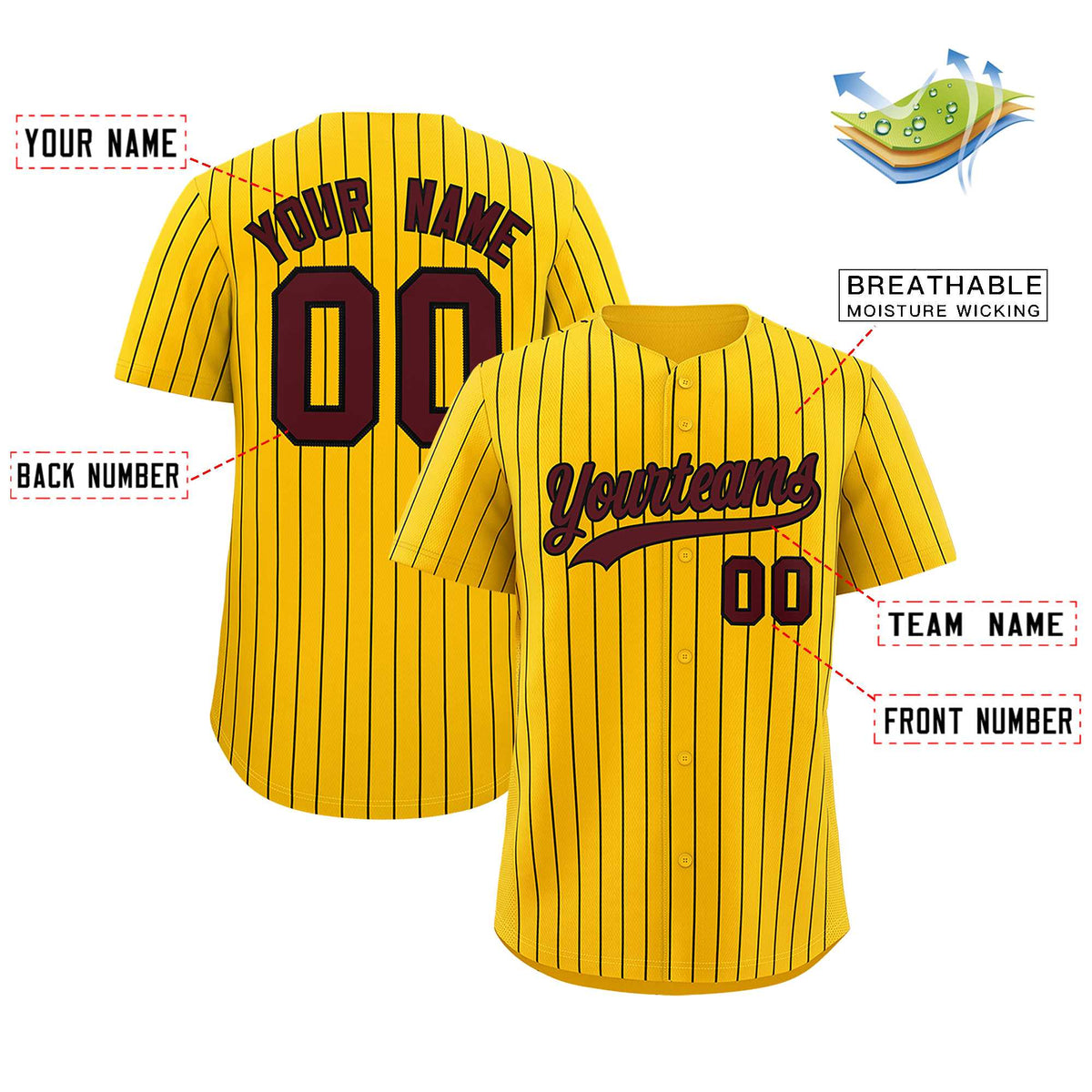 Custom Yellow Black Stripe Fashion Authentic Baseball Jersey