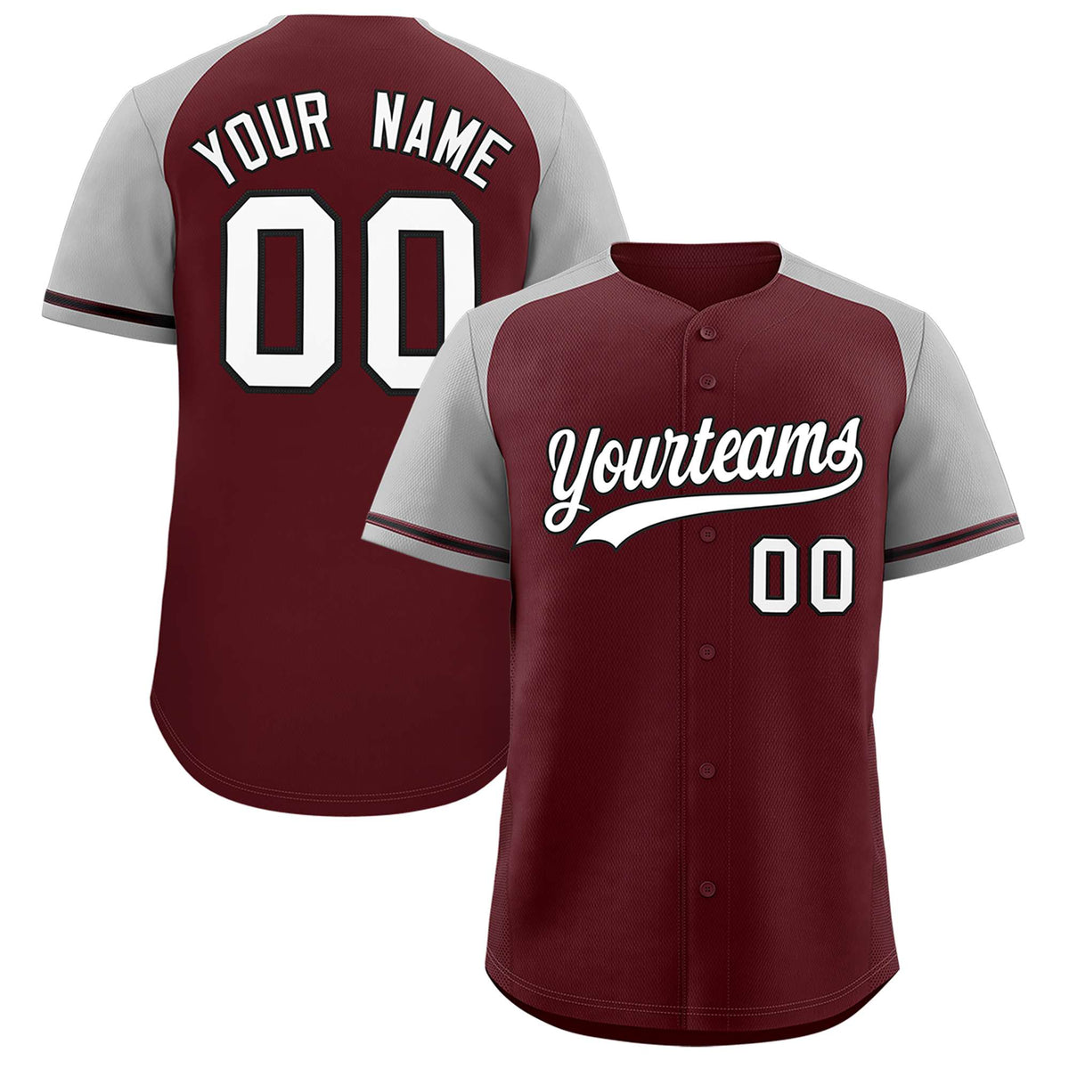 Custom Burgundy Gray Raglan Sleeves Authentic Baseball Jersey