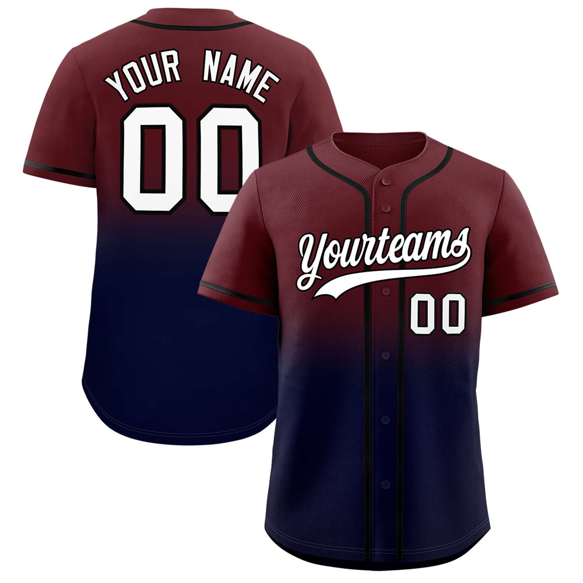 Custom Burgundy Navy Gradient Fashion Authentic Baseball Jersey