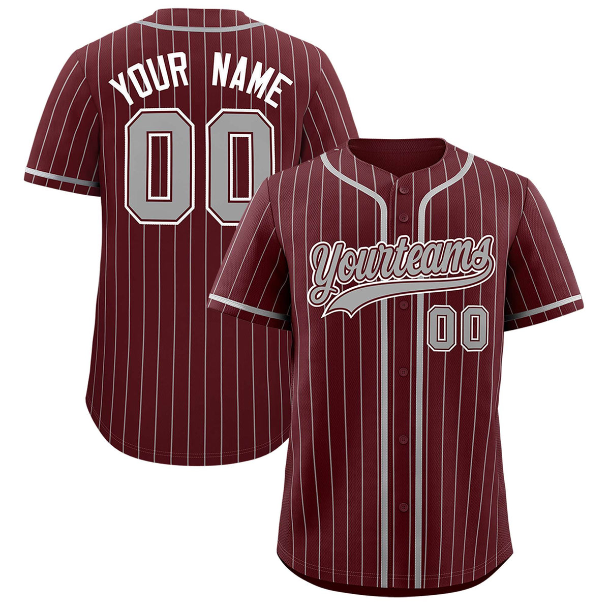 Custom Burgundy Gray Stripe Fashion Authentic Baseball Jersey