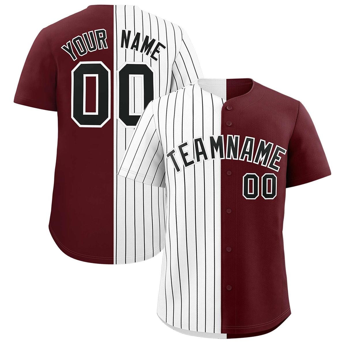 Custom White Burgundy Split Fashion Authentic Baseball Jersey