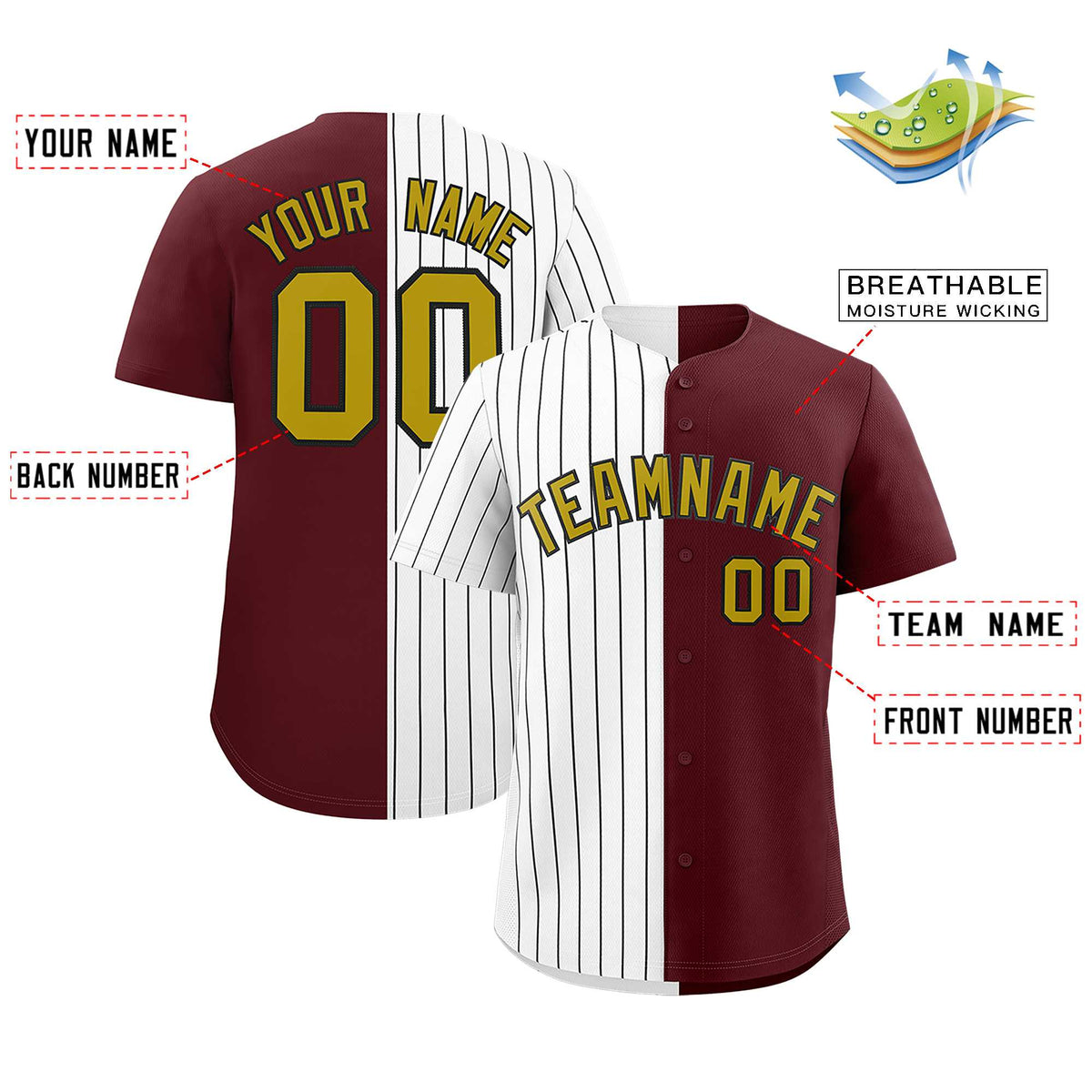 Custom White Burgundy Split Fashion Authentic Baseball Jersey