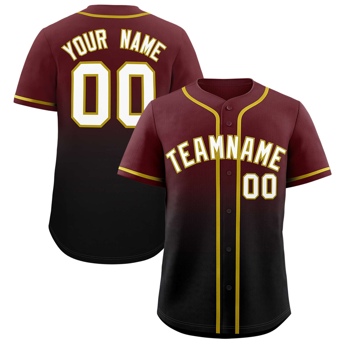 Custom Burgundy Black Gradient Fashion Authentic Baseball Jersey