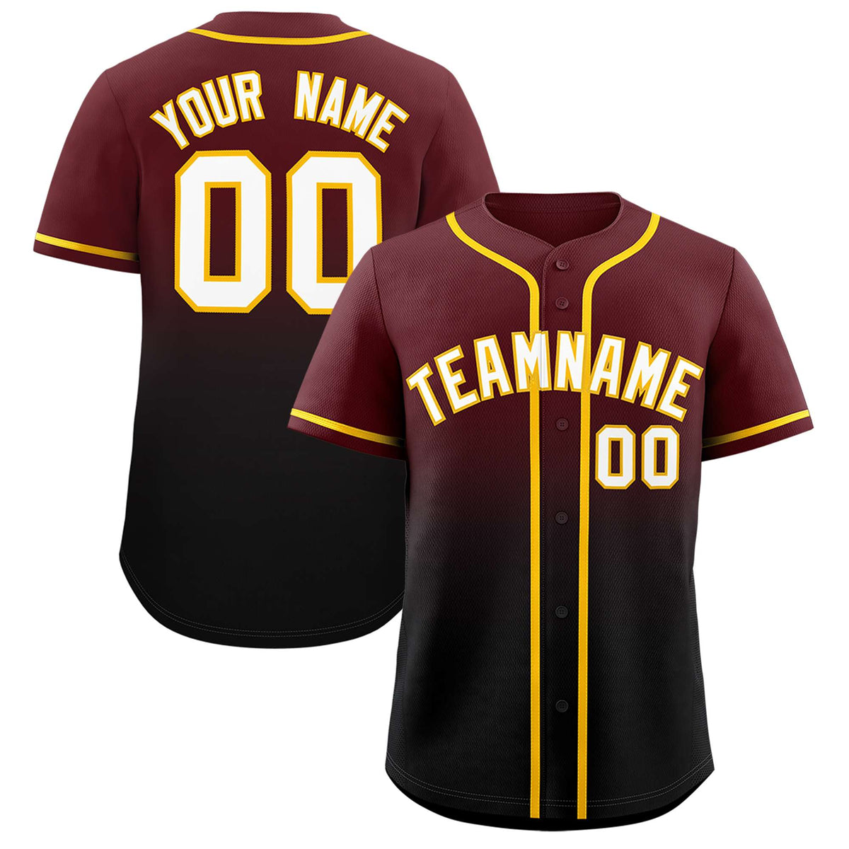 Custom Burgundy Black Gradient Fashion Authentic Baseball Jersey