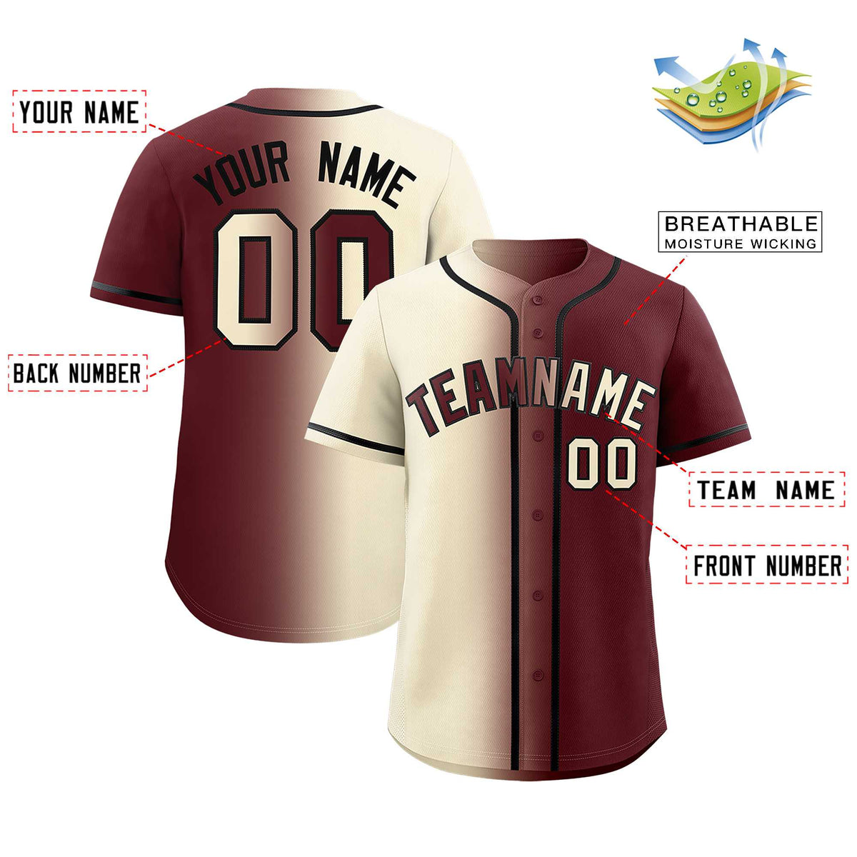 Custom Cream Burgundy Two Tone Gradient Fashion Authentic Baseball Jersey