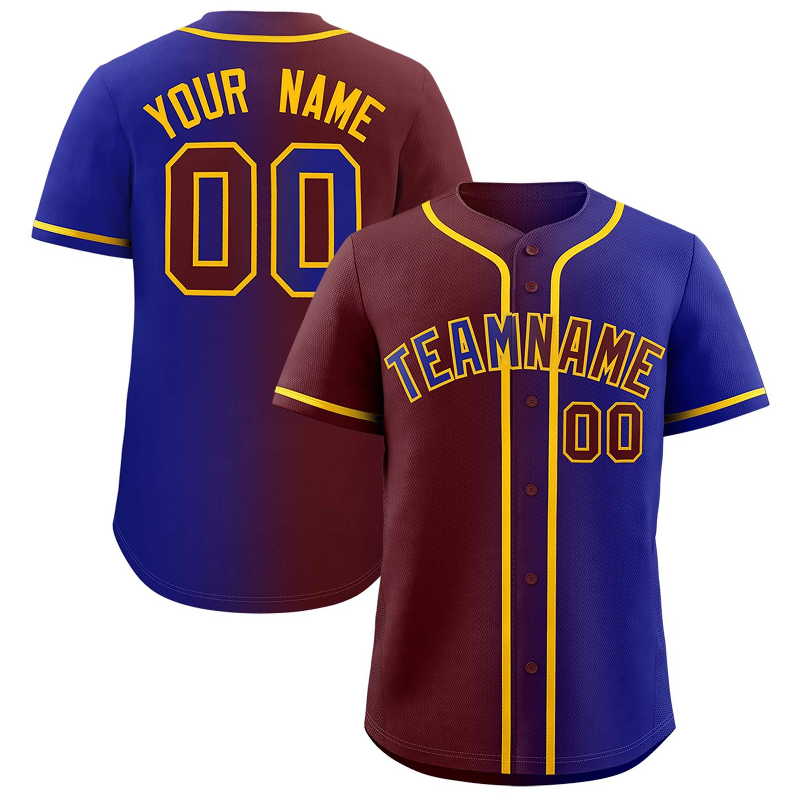 Custom Burgundy Royal Two Tone Gradient Fashion Authentic Baseball Jersey