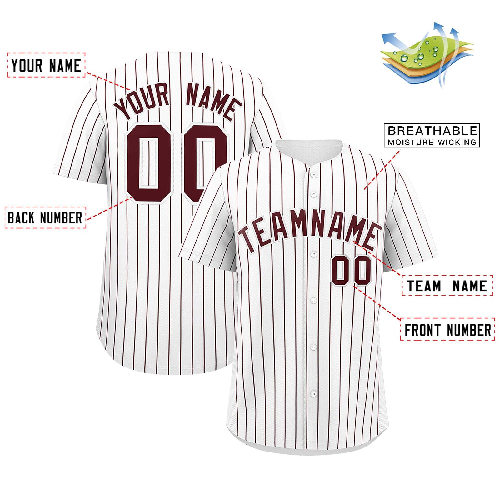 Custom White Burgundy Stripe Fashion Authentic Baseball Jersey