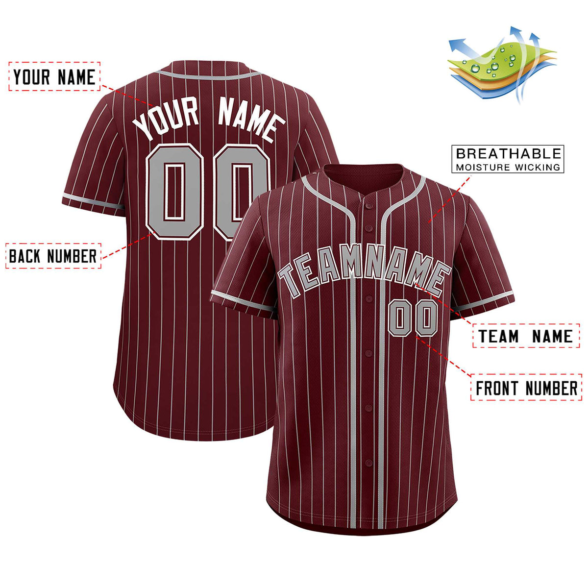 Custom Burgundy Gray Stripe Fashion Authentic Baseball Jersey