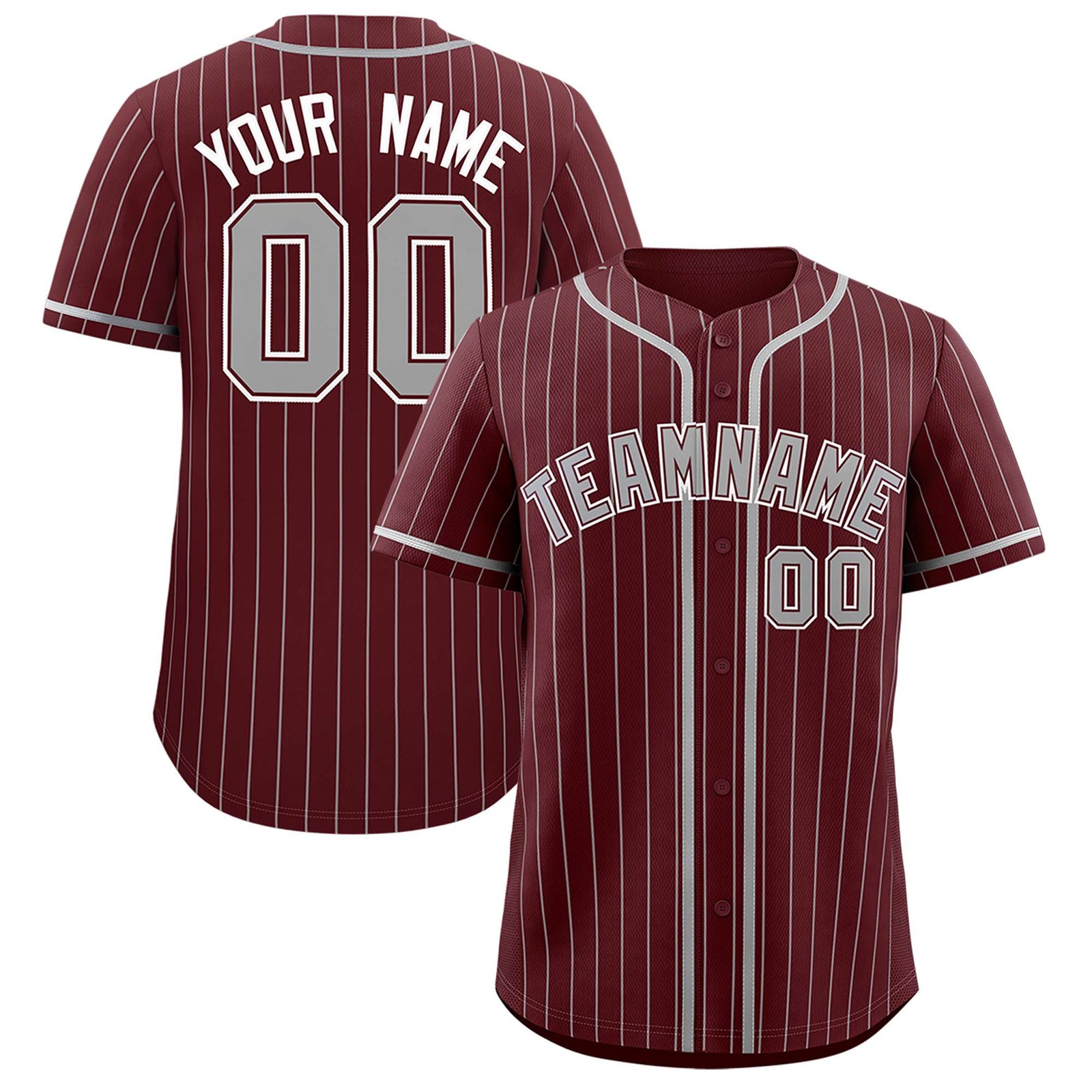 Custom Burgundy Gray Stripe Fashion Authentic Baseball Jersey