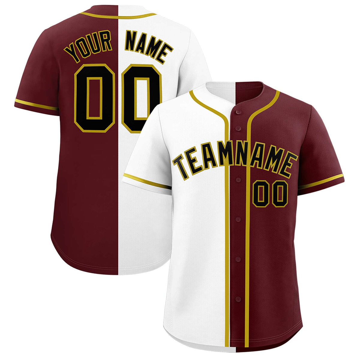 Custom White Burgundy Split Fashion Authentic Baseball Jersey