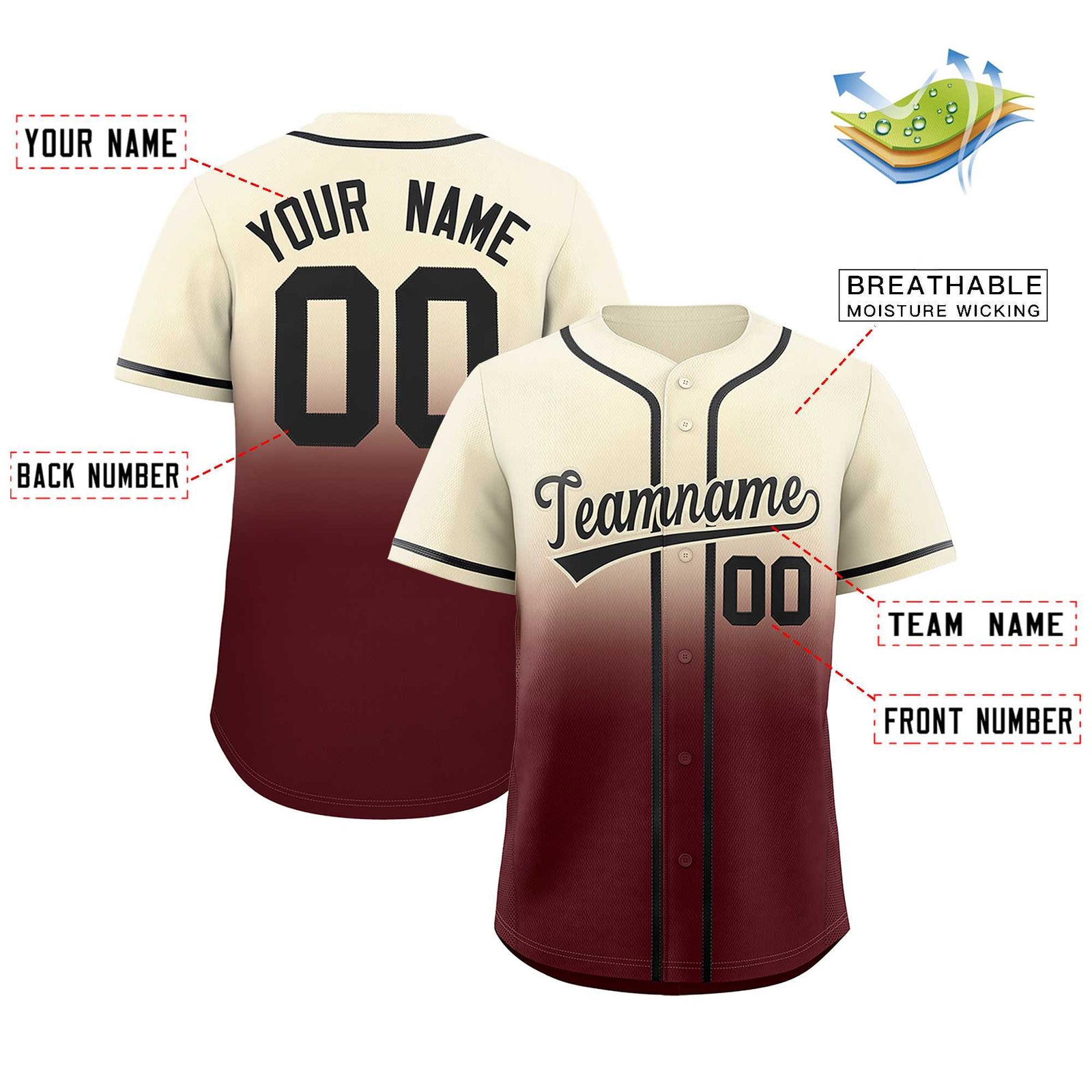 Custom Cream Burgundy Gradient Fashion Authentic Baseball Jersey