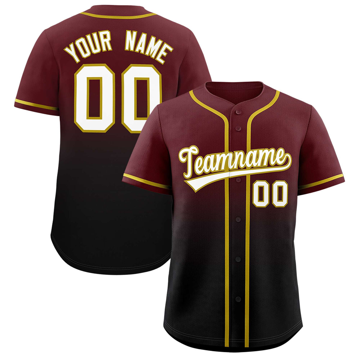 Custom Burgundy Black Gradient Fashion Authentic Baseball Jersey