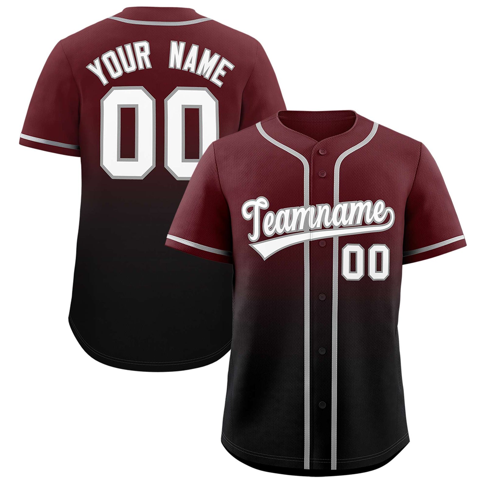 Custom Burgundy Black Gradient Fashion Authentic Baseball Jersey