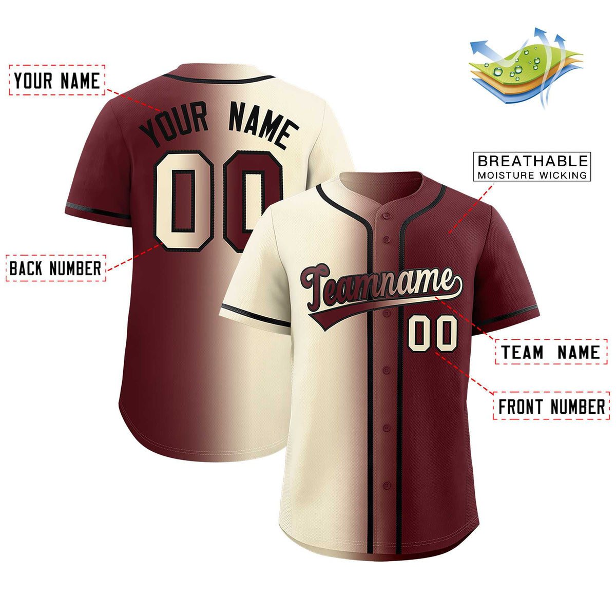Custom Cream Burgundy Two Tone Gradient Fashion Authentic Baseball Jersey