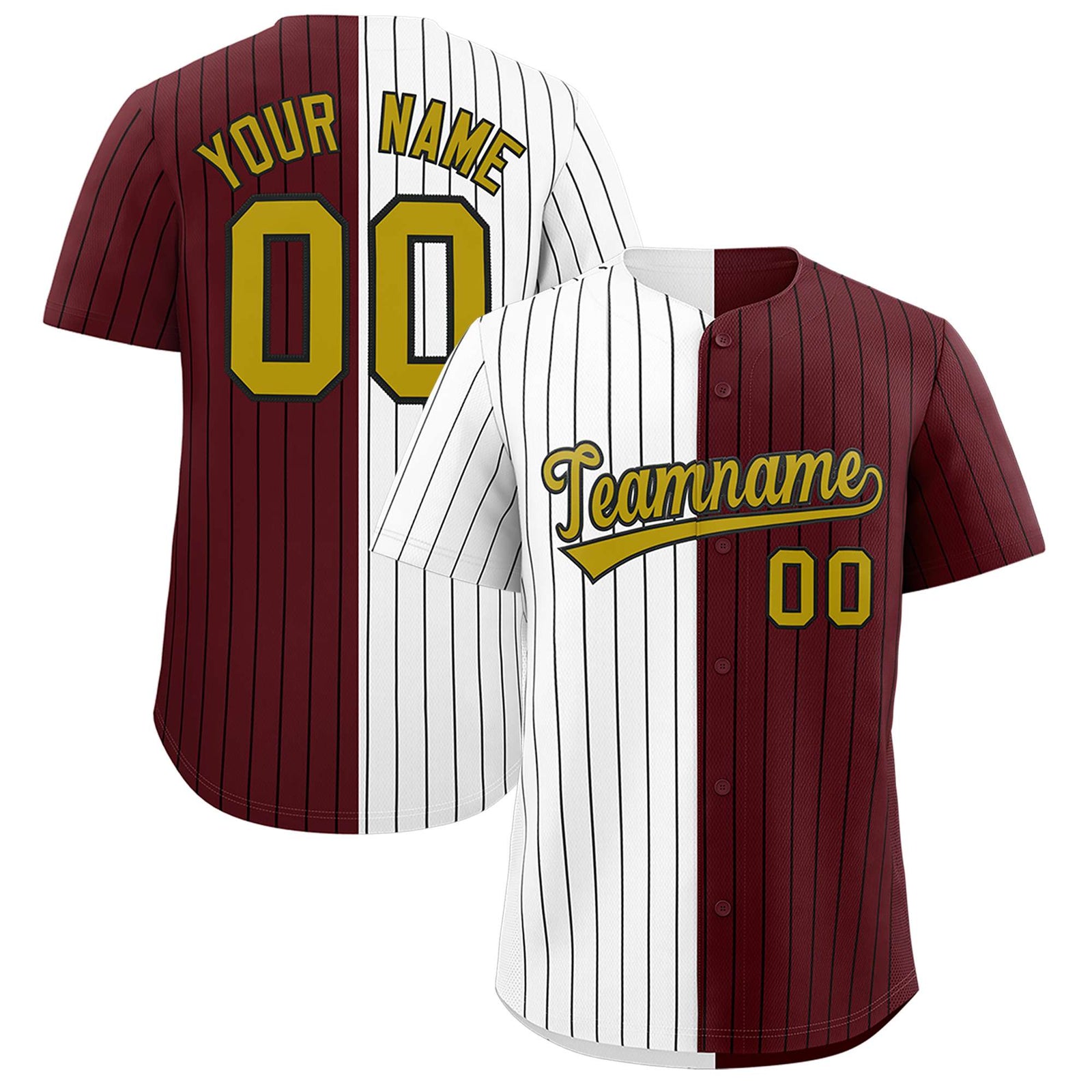Custom White Burgundy Two Tone Striped Fashion Authentic Baseball Jersey