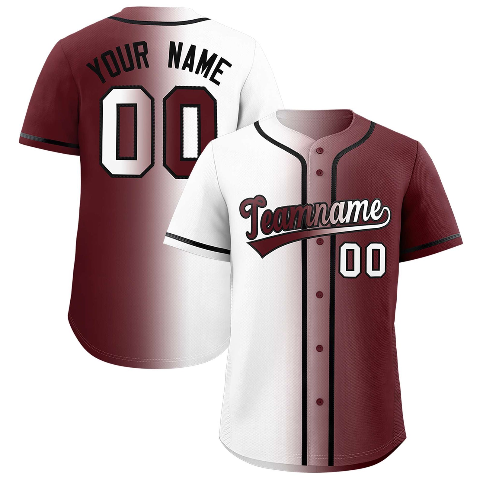 Custom White Burgundy Two Tone Gradient Fashion Authentic Baseball Jersey