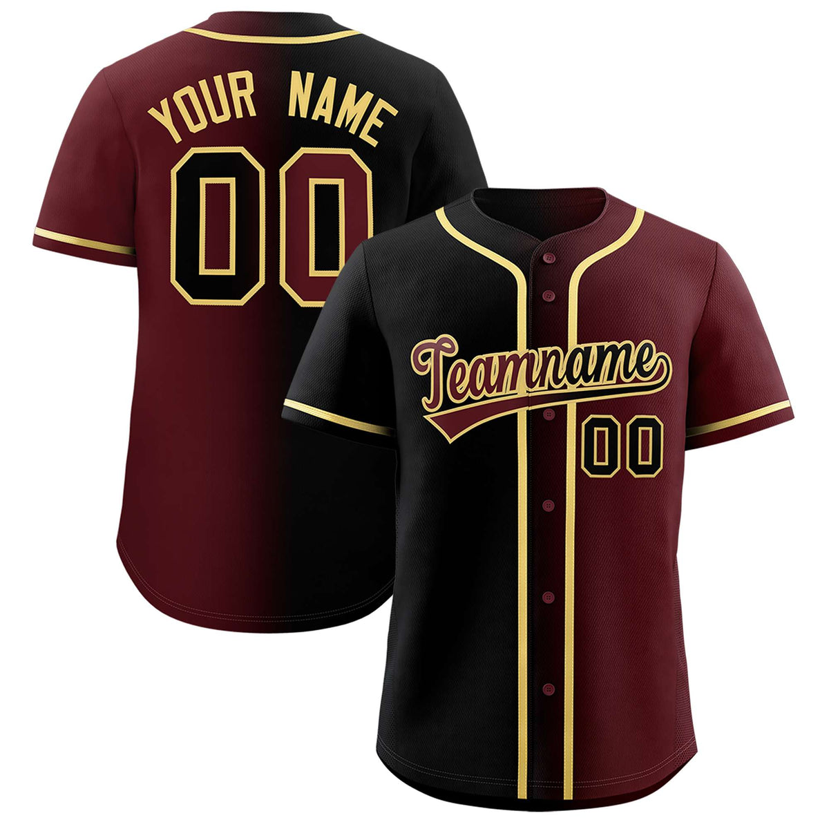 Custom Black Burgundy Two Tone Gradient Fashion Authentic Baseball Jersey