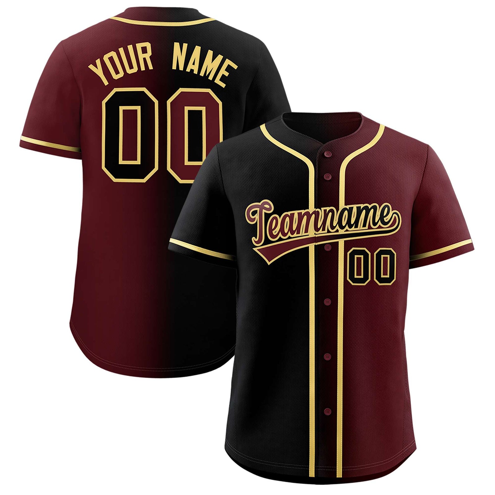 Custom Black Burgundy Two Tone Gradient Fashion Authentic Baseball Jersey