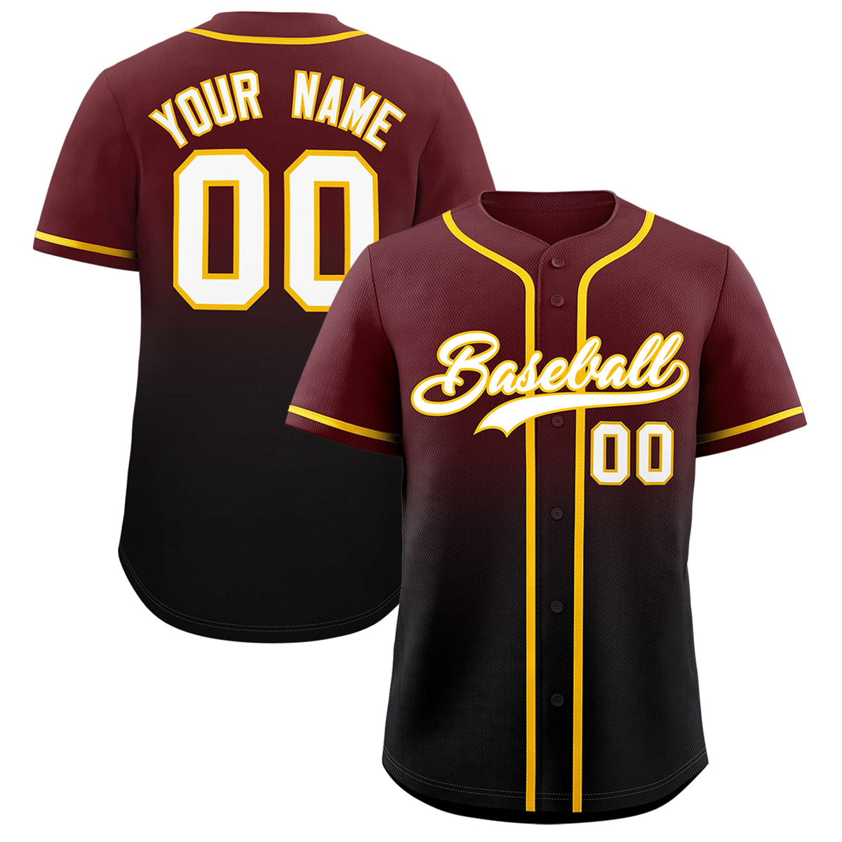 Custom Burgundy Black Gradient Fashion Authentic Baseball Jersey