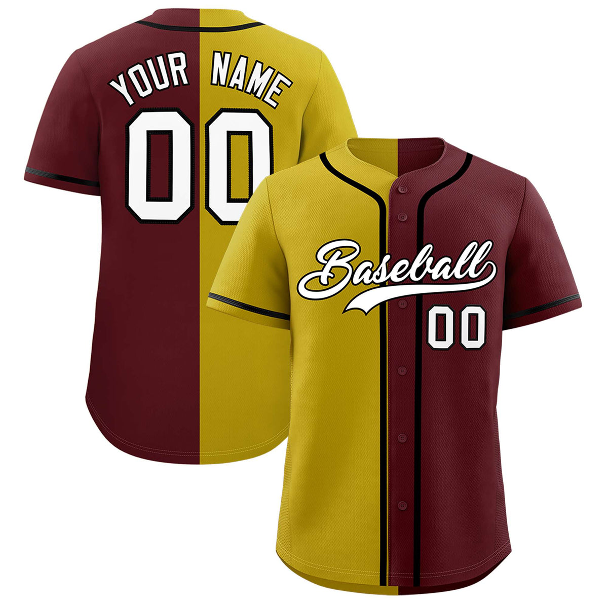Custom Old Gold Burgundy Split Fashion Authentic Baseball Jersey