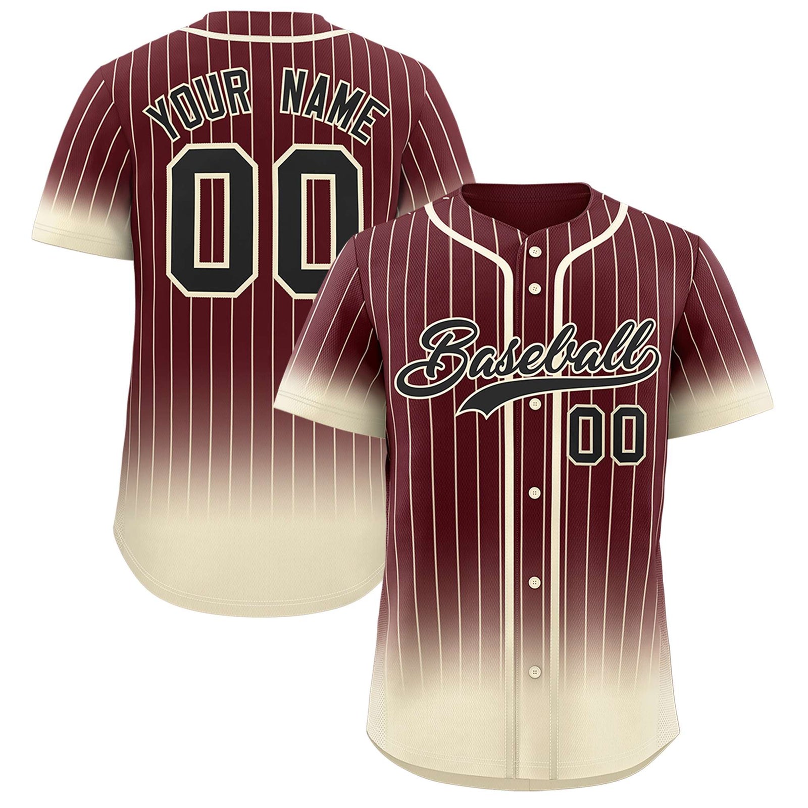 Custom Burgundy Cream Gradient Stripe Fashion Authentic Baseball Jersey
