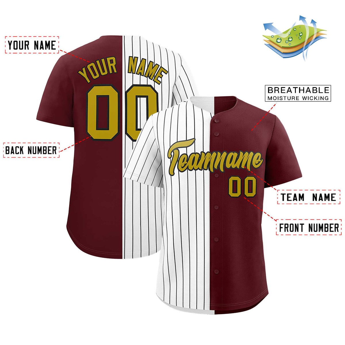 Custom White Burgundy Split Fashion Authentic Baseball Jersey