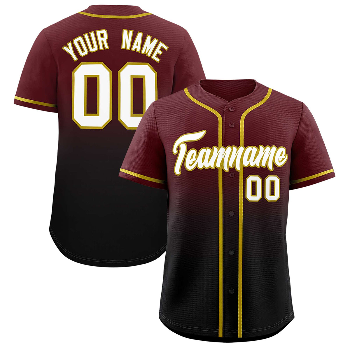 Custom Burgundy Black Gradient Fashion Authentic Baseball Jersey