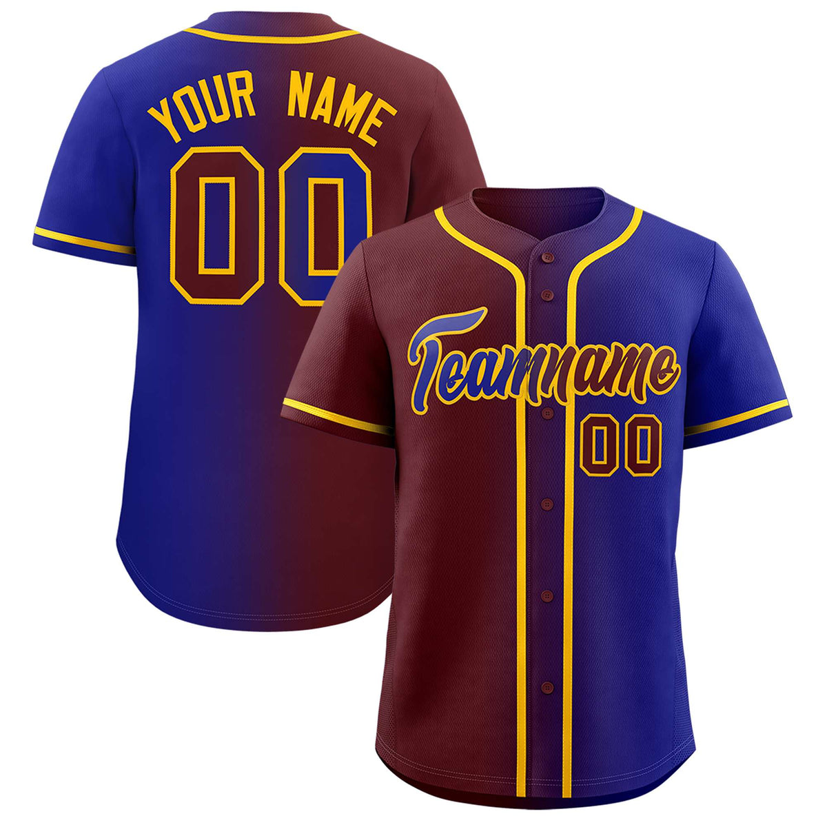 Custom Burgundy Royal Two Tone Gradient Fashion Authentic Baseball Jersey