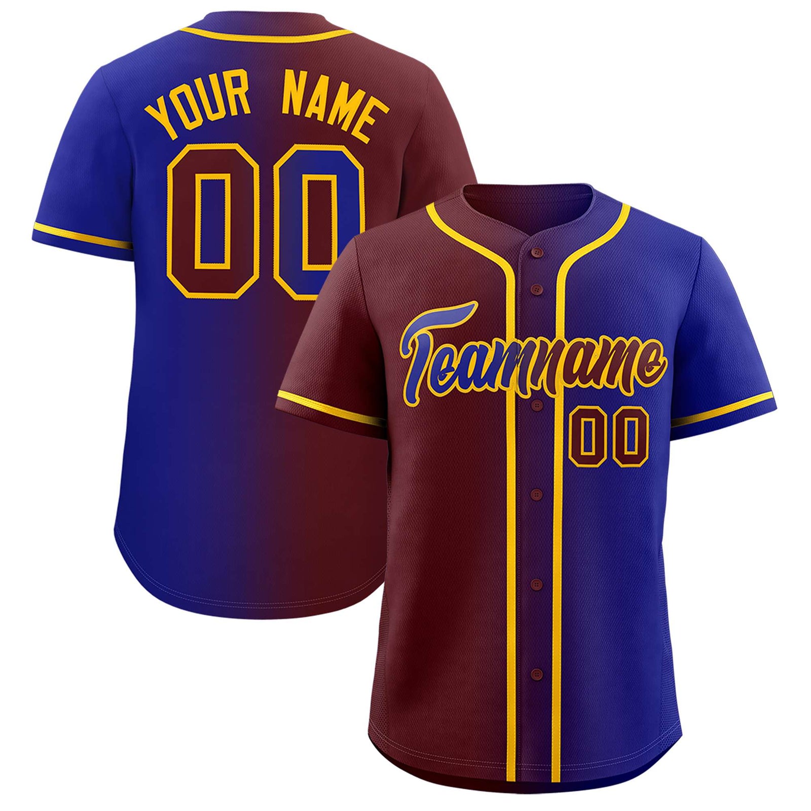 Custom Burgundy Royal Two Tone Gradient Fashion Authentic Baseball Jersey