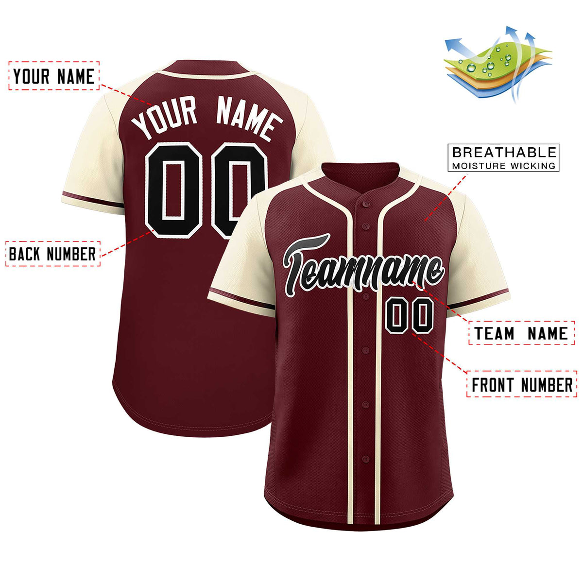 Custom Burgundy Cream Raglan Sleeves Authentic Baseball Jersey