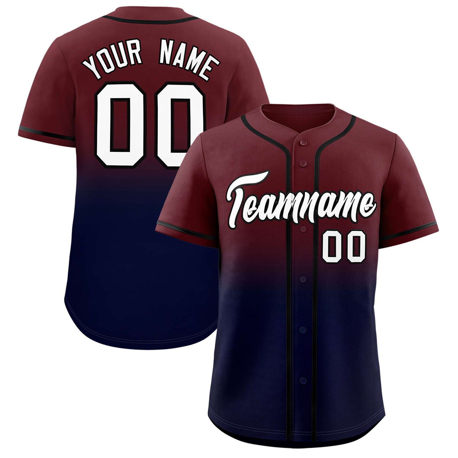 Custom Burgundy Navy Gradient Fashion Authentic Baseball Jersey