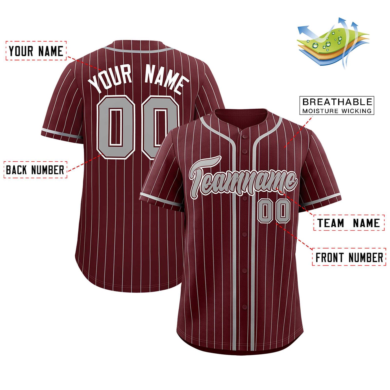 Custom Burgundy Gray Stripe Fashion Authentic Baseball Jersey