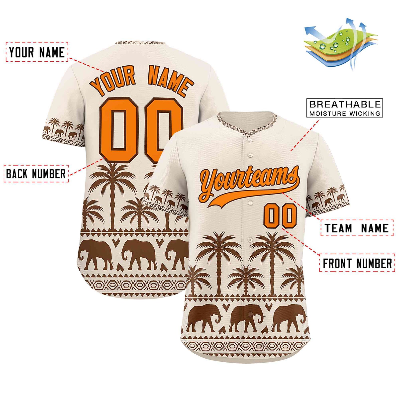 Custom Cream Brown Graffiti Pattern Personalized Bossinia Style Authentic Baseball Jersey