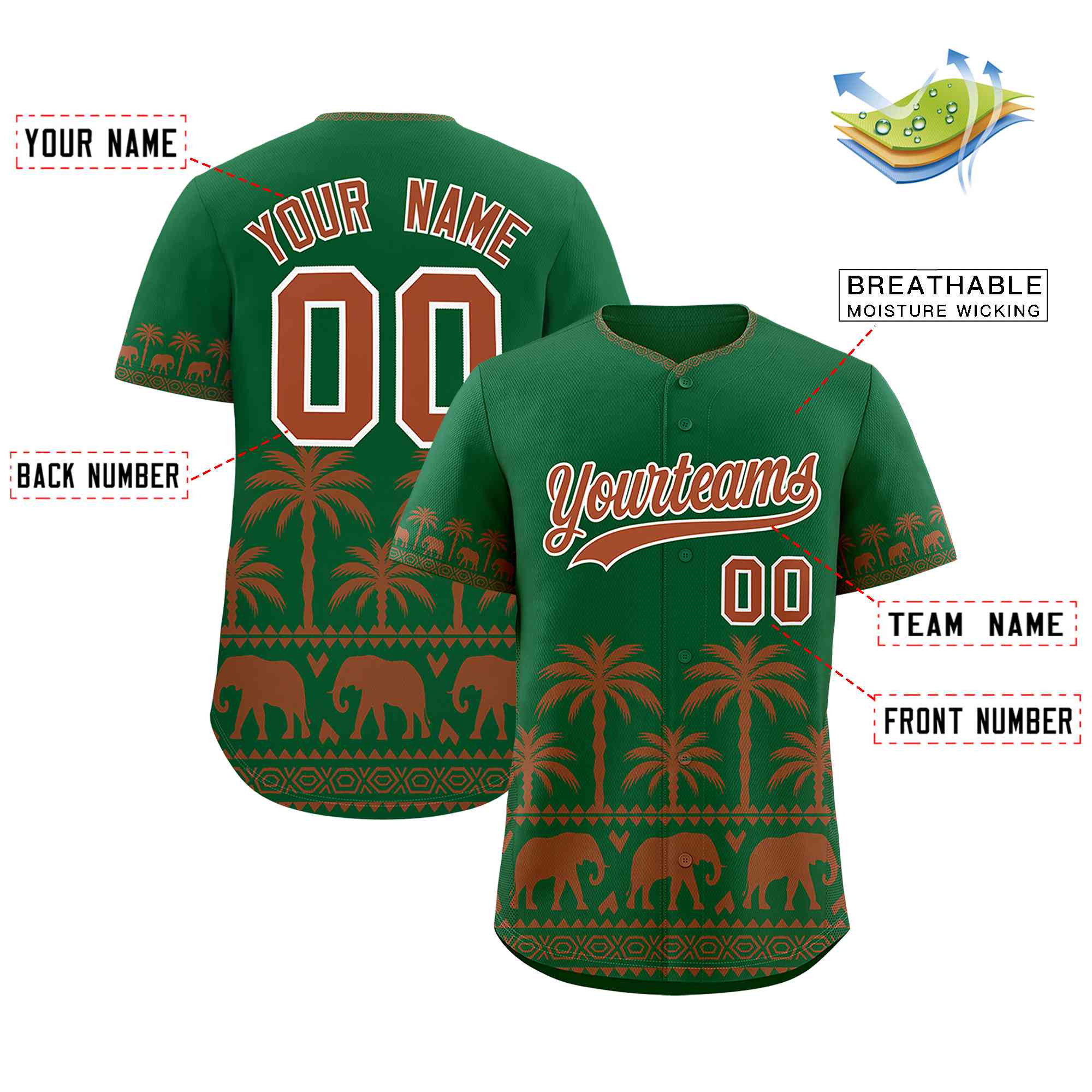 Custom Kelly Green Texas Orange Graffiti Pattern Personalized Bossinia Style Authentic Baseball Jersey