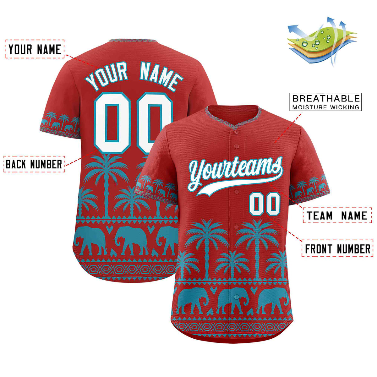 Custom Red Teal Graffiti Pattern Personalized Bossinia Style Authentic Baseball Jersey