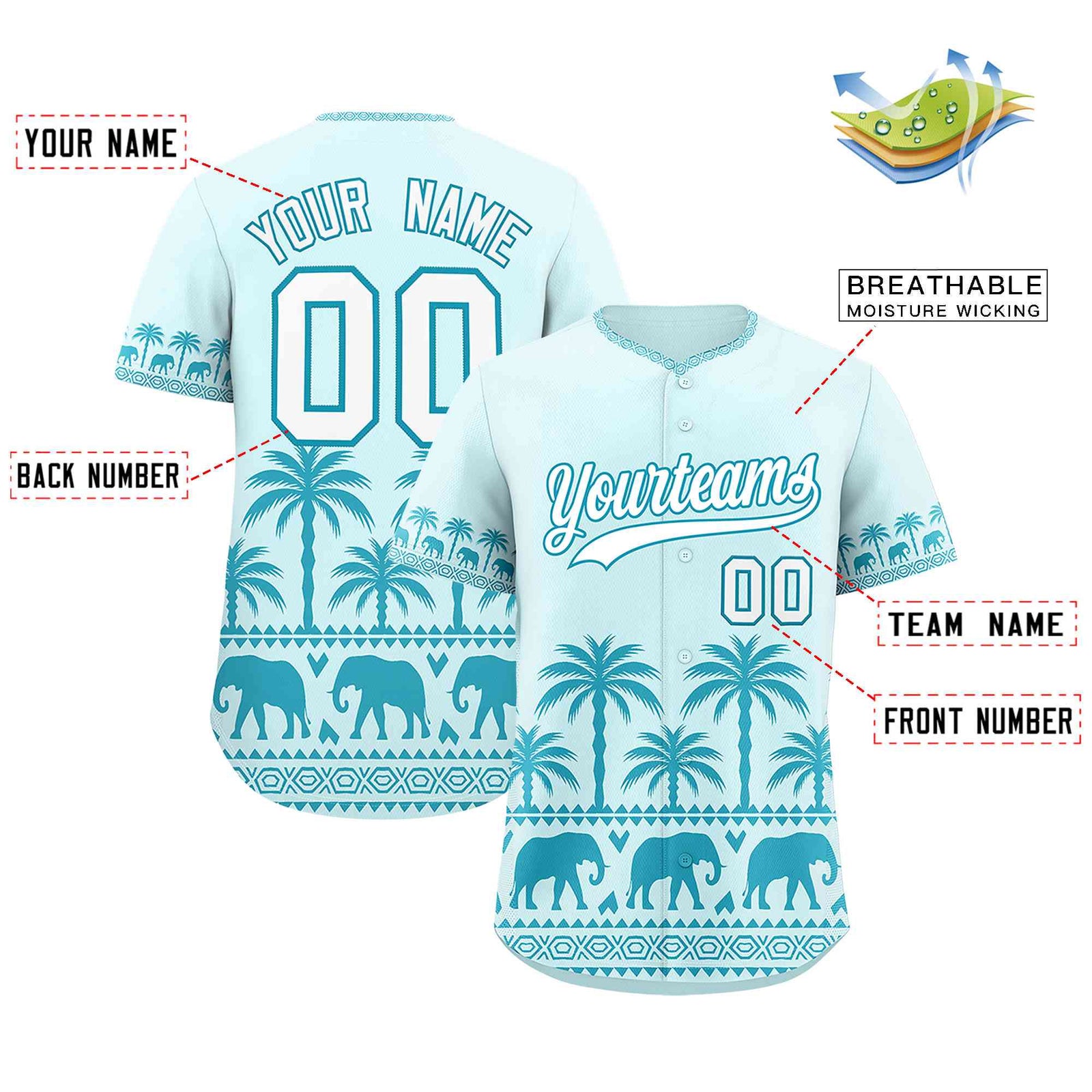 Custom Light Blue Teal Graffiti Pattern Personalized Bossinia Style Authentic Baseball Jersey