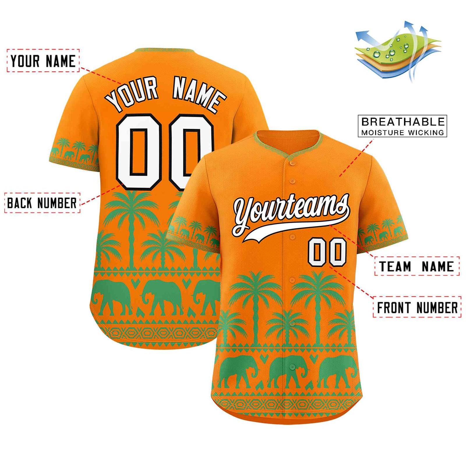 Custom Orange Green Graffiti Pattern Personalized Bossinia Style Authentic Baseball Jersey