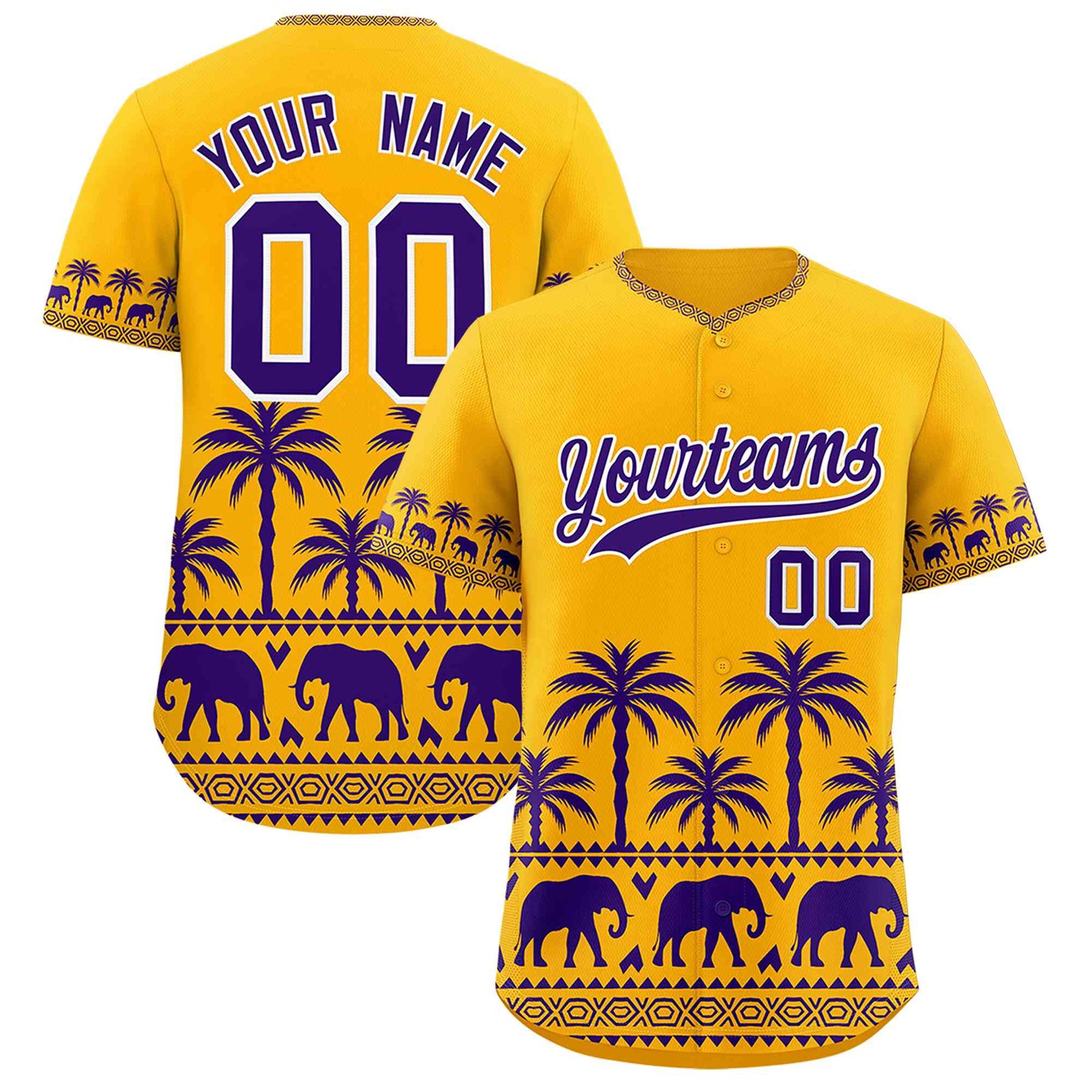 Custom Gold Purple Graffiti Pattern Personalized Bossinia Style Authentic Baseball Jersey