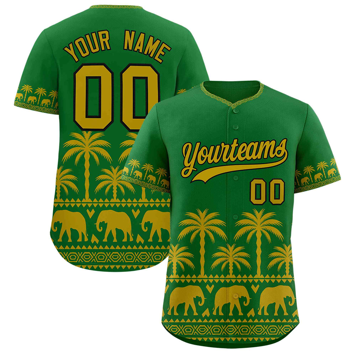 Custom Kelly Green Old Gold Graffiti Pattern Personalized Bossinia Style Authentic Baseball Jersey