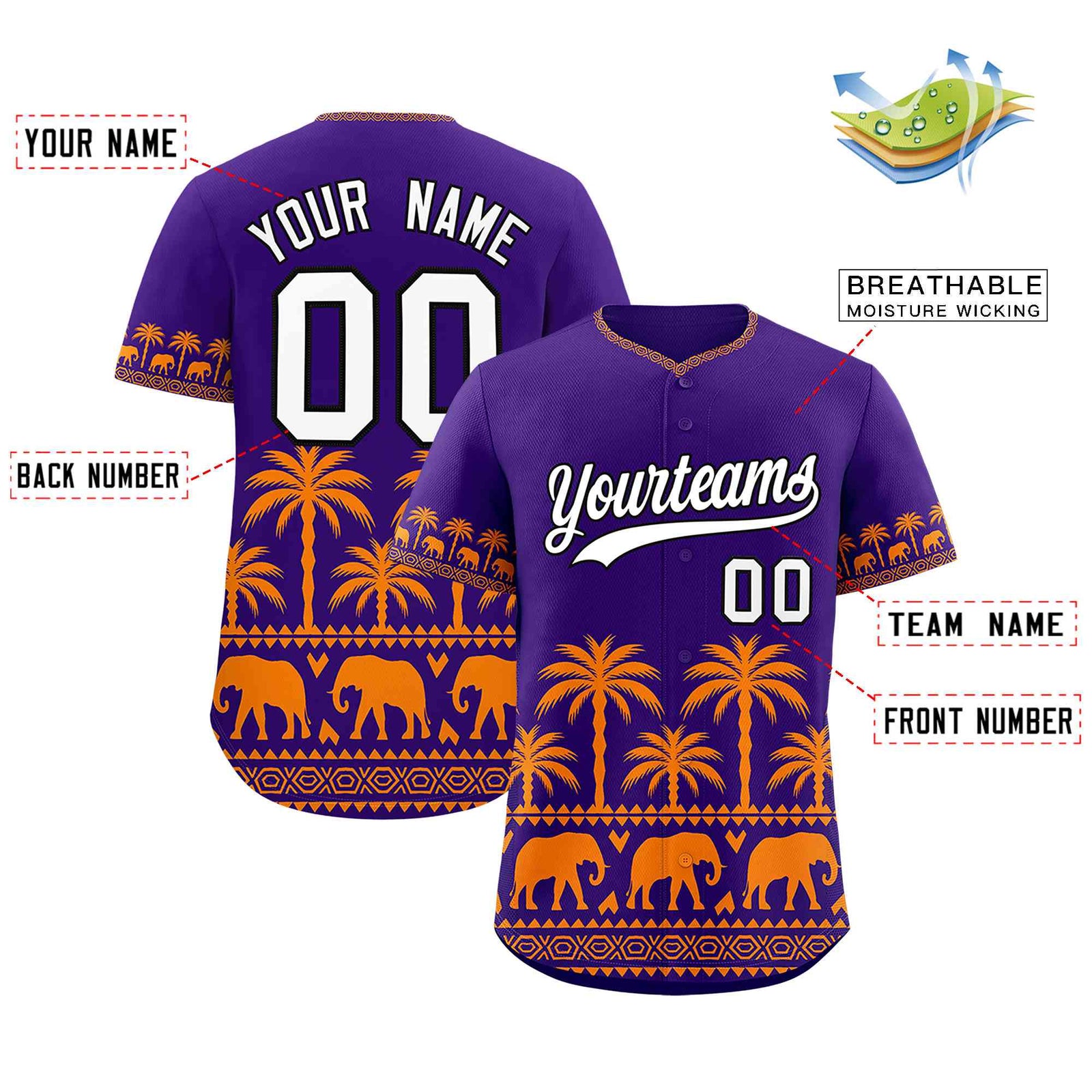 Custom Purple Orange Graffiti Pattern Personalized Bossinia Style Authentic Baseball Jersey