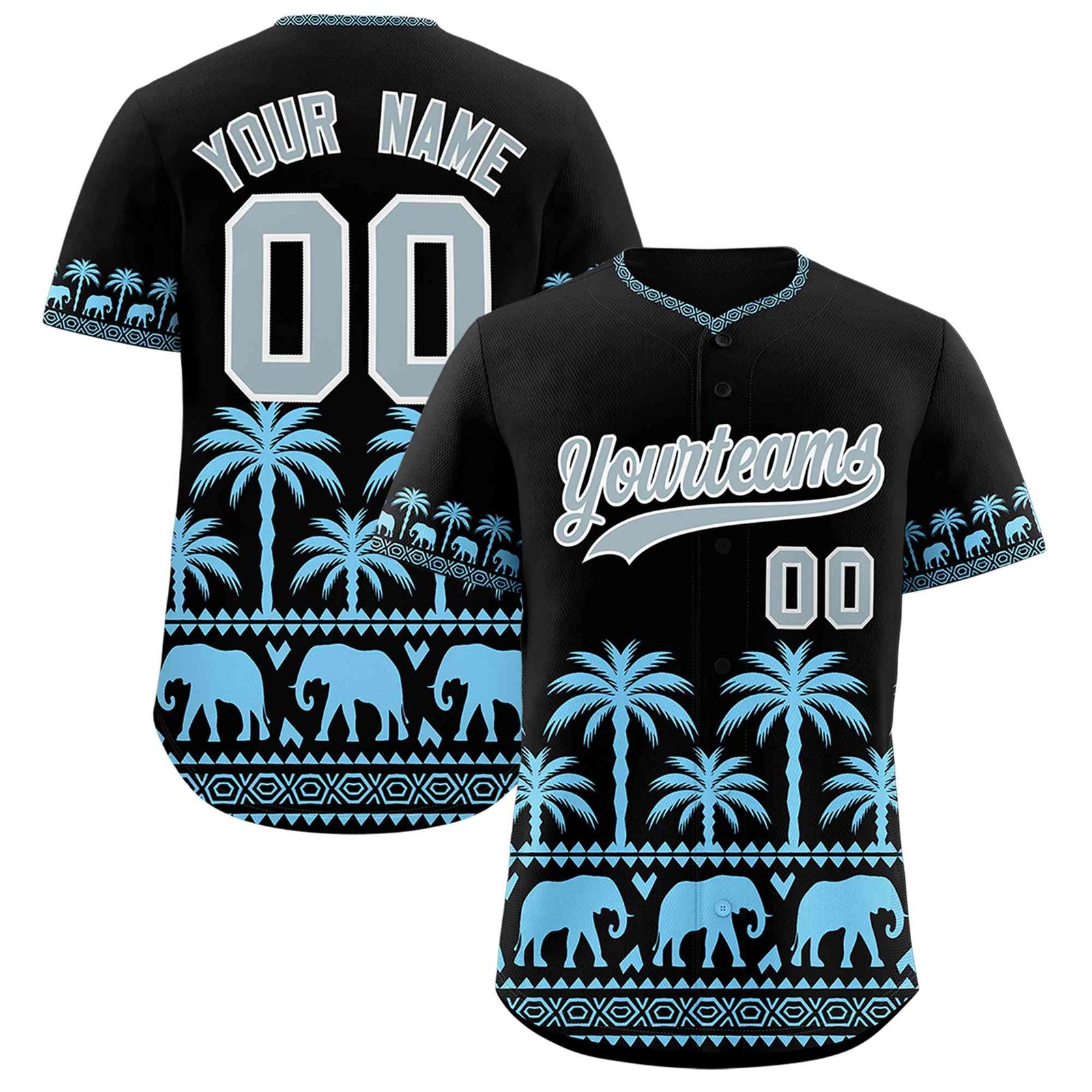 Custom Black Powder Blue Graffiti Pattern Personalized Bossinia Style Authentic Baseball Jersey