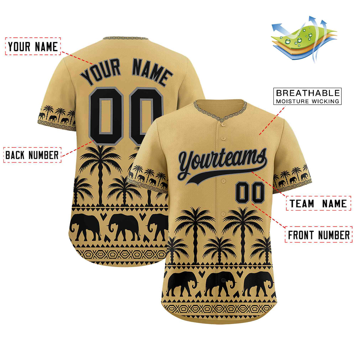 Custom Khaki Black Graffiti Pattern Personalized Bossinia Style Authentic Baseball Jersey