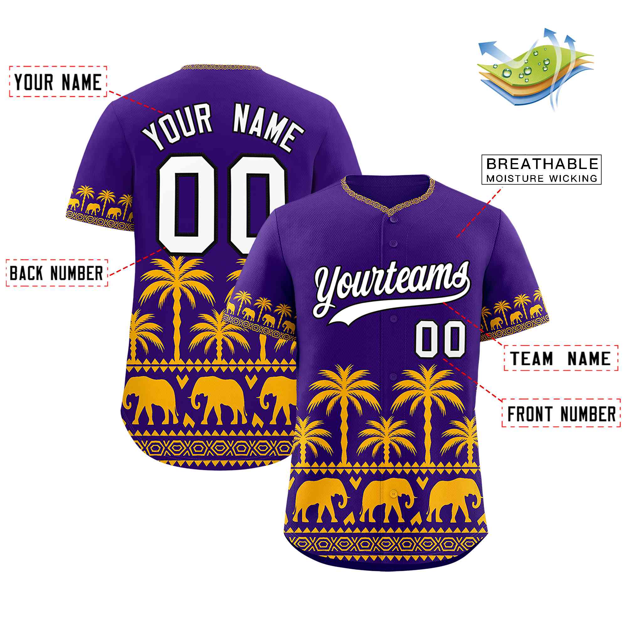 Custom Purple Yellow Graffiti Pattern Personalized Bossinia Style Authentic Baseball Jersey