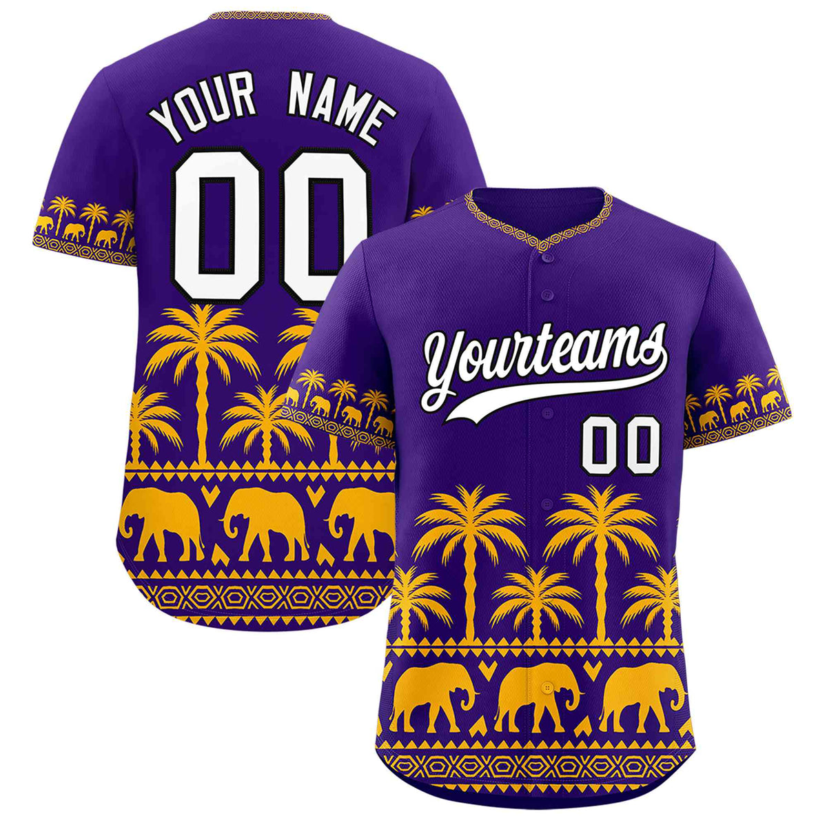 Custom Purple Yellow Graffiti Pattern Personalized Bossinia Style Authentic Baseball Jersey